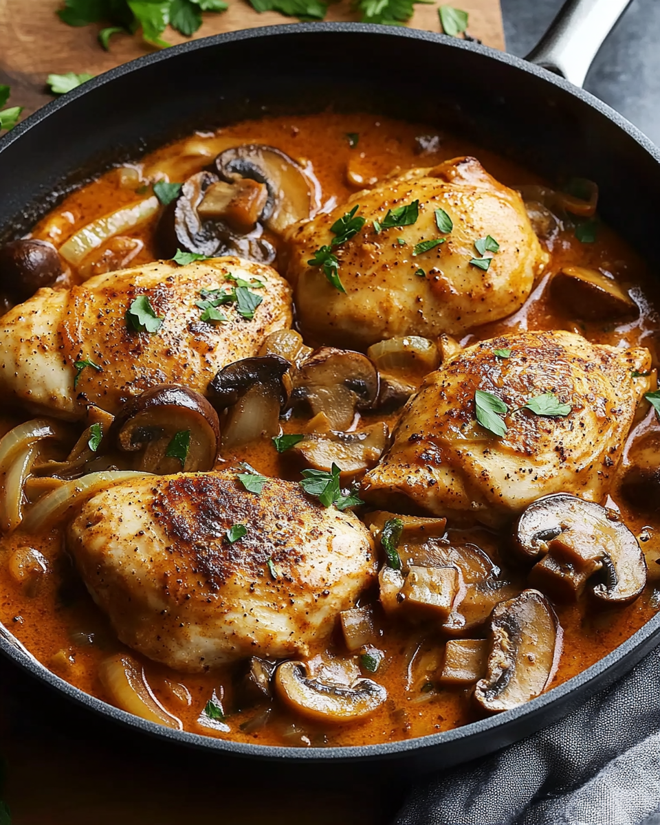 One-Skillet Chicken Paprikash with Mushrooms and Onions