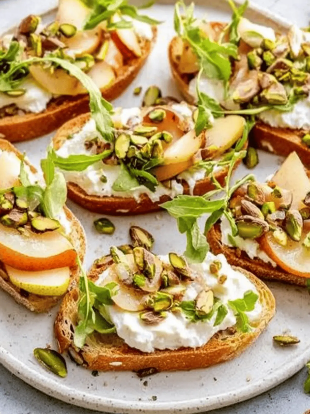 Delicious Ricotta and Pear Crostini with Nutty Crunch Delight 2 Ricotta and Pear Crostini with Salty Pumpkin Seed Pistachio Crunch