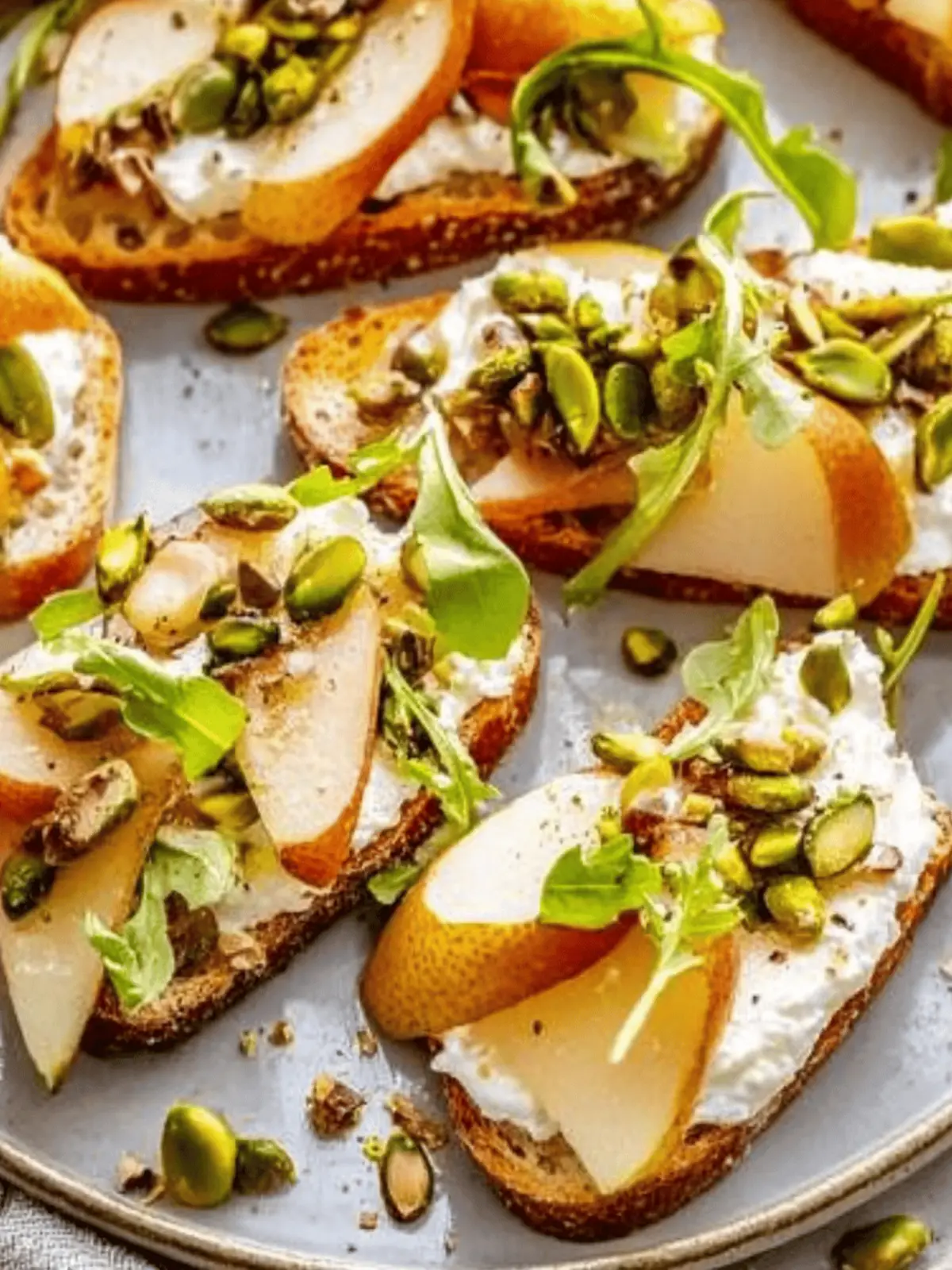 Delicious Ricotta and Pear Crostini with Nutty Crunch Delight 4 Ricotta and Pear Crostini with Salty Pumpkin Seed Pistachio Crunch