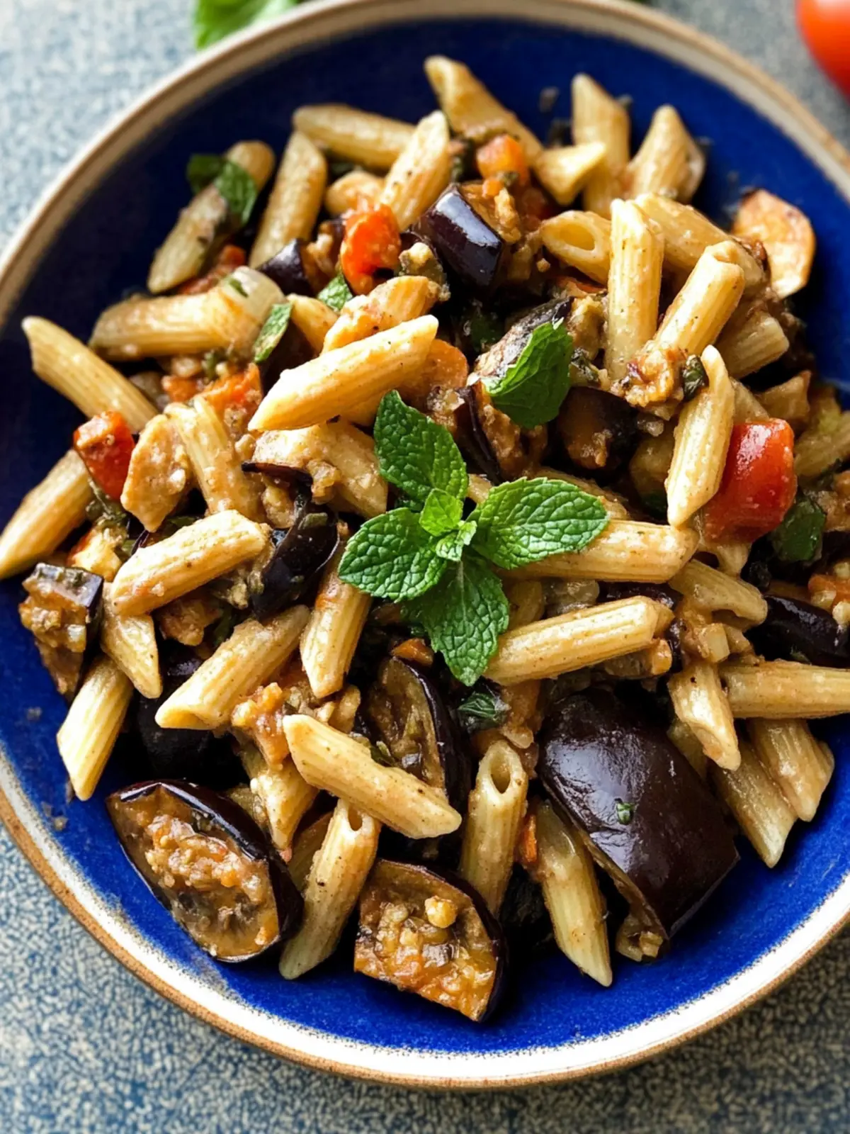 Pasta Salad with Roasted Eggplant, Chile and Fresh Mint Bliss 2 Pasta Salad With Roasted Eggplant, Chile and Mint