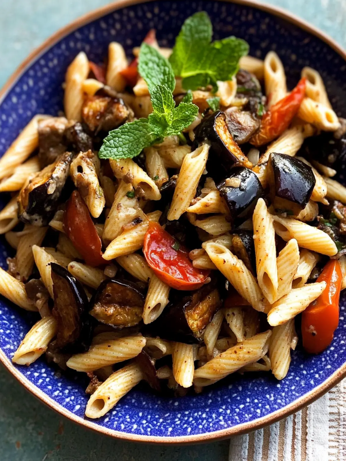Pasta Salad with Roasted Eggplant, Chile and Fresh Mint Bliss 5 Pasta Salad With Roasted Eggplant, Chile and Mint