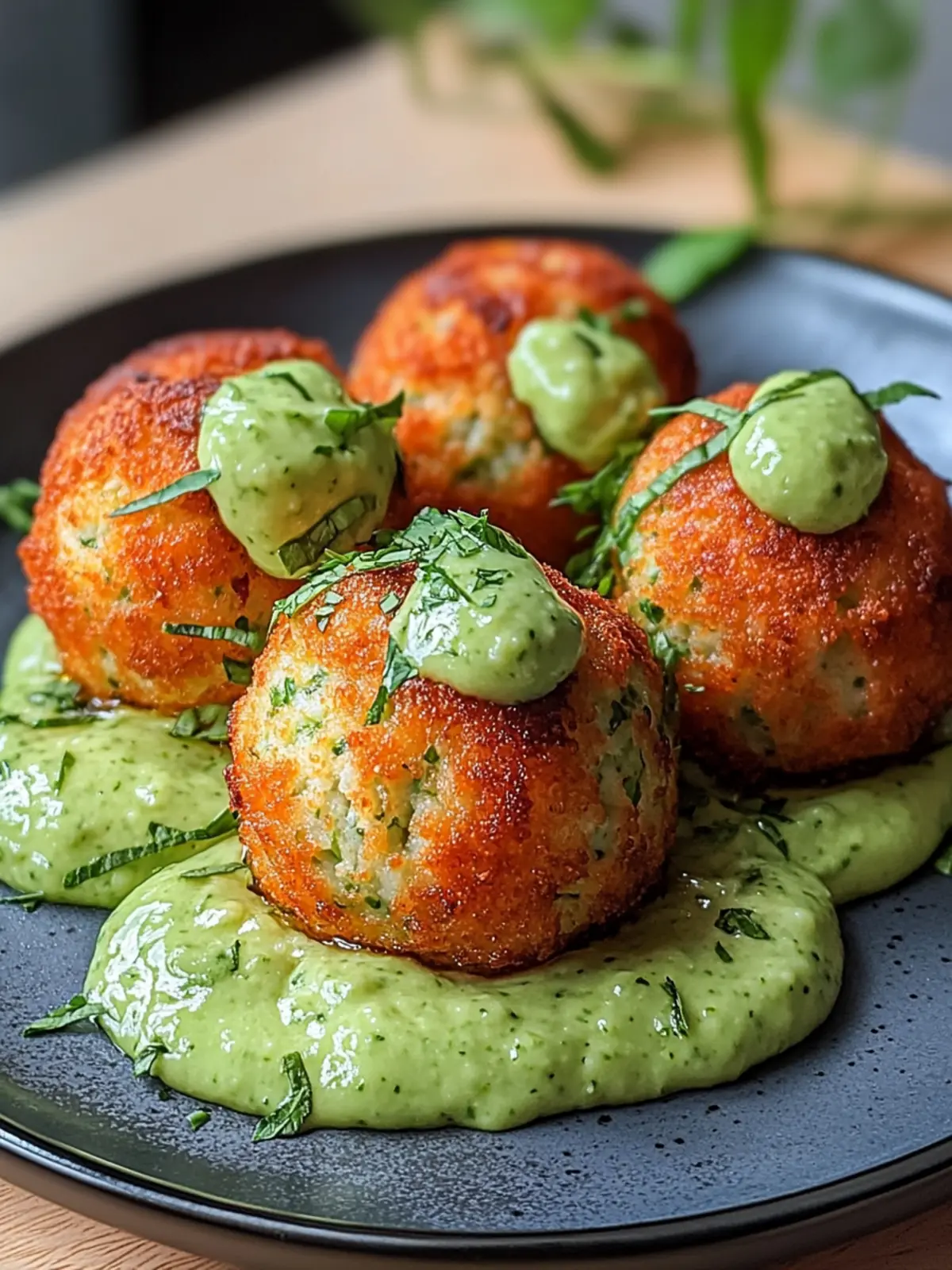 Salmon Balls with Creamy Avocado Sauce