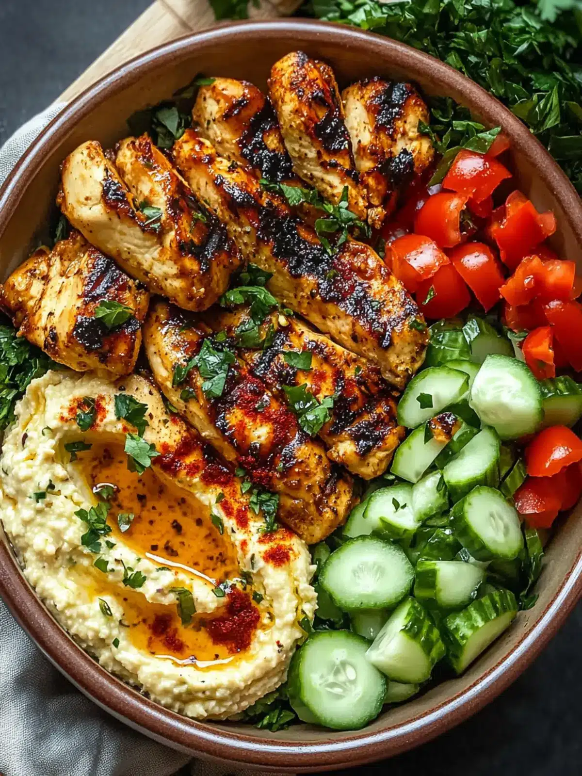 Zesty Lemon Chili Grilled Chicken Bowls with Cucumber Salad 5 Lemon Chili Grilled Chicken Bowls with Fresh Cucumber Salad & Hummus