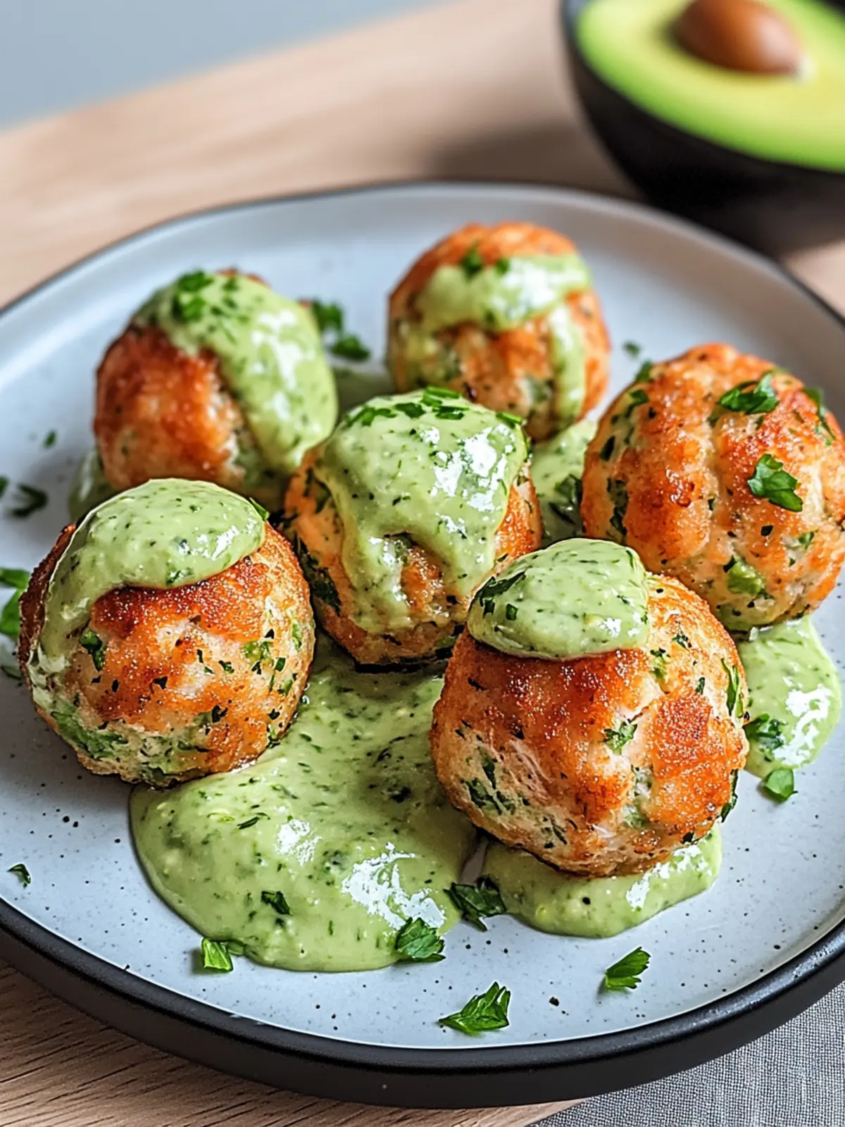 Salmon Balls with Creamy Avocado Sauce