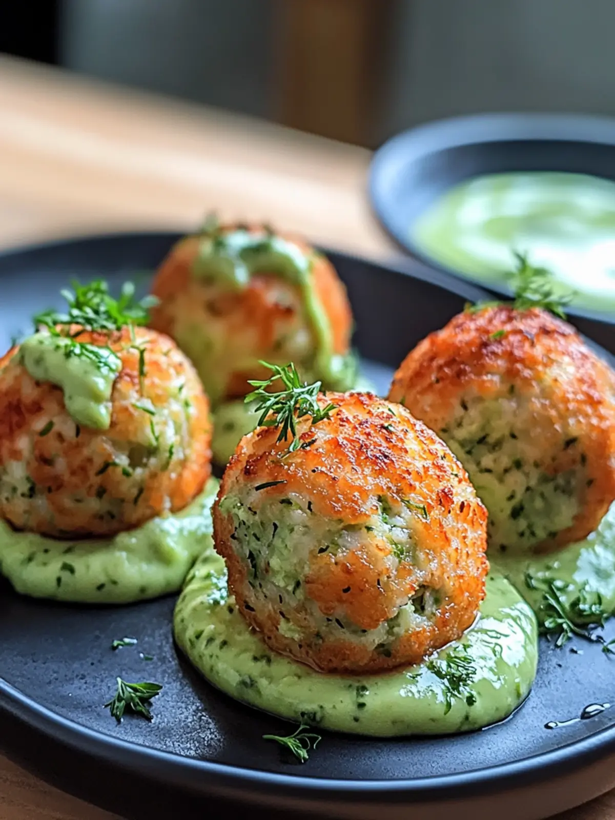 Salmon Balls with Creamy Avocado Sauce