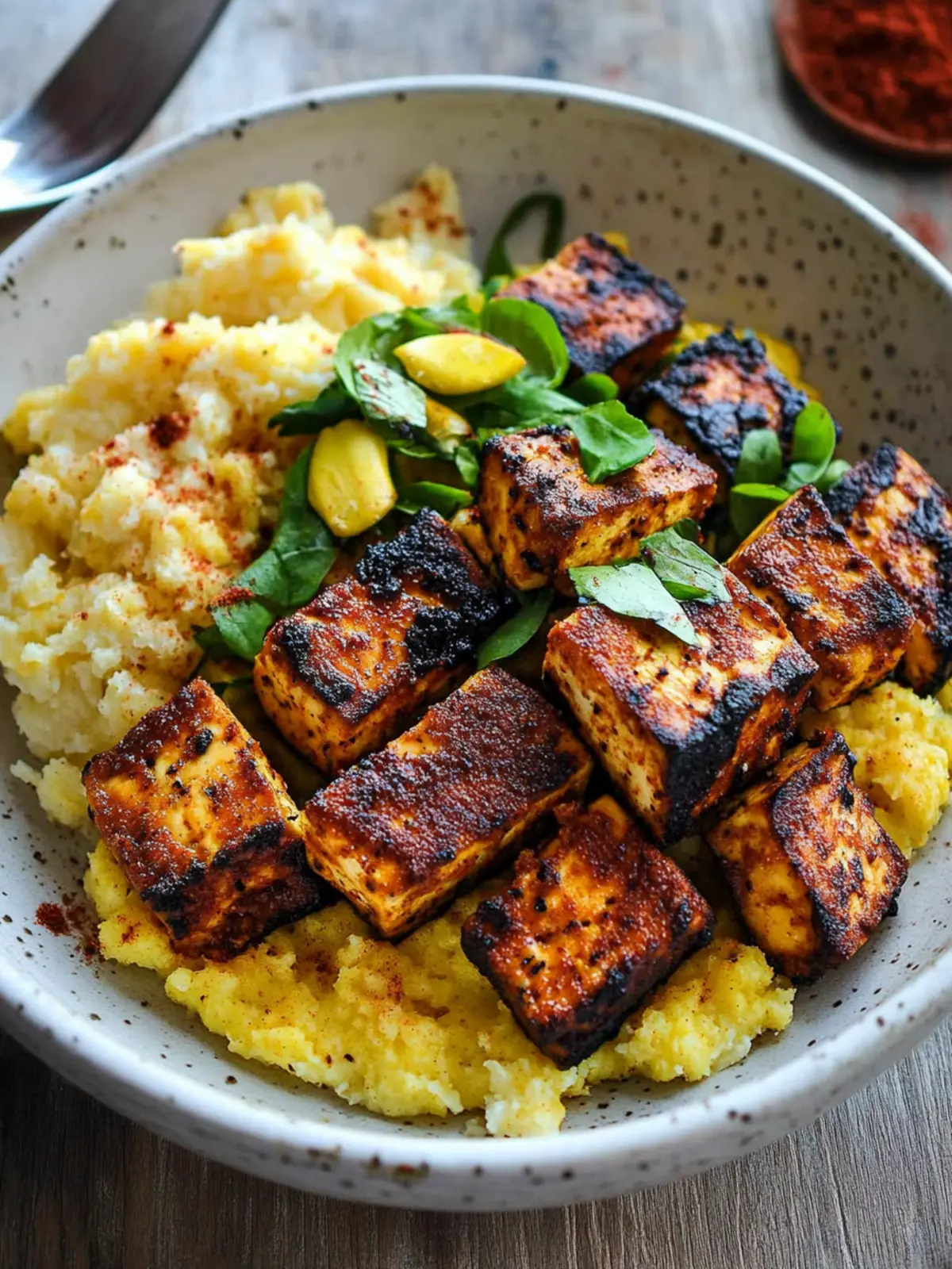 Vegan Blackened Tofu with Cheesy Grits for Ultimate Comfort 2 Vegan Blackened Tofu with Cheesy Grits