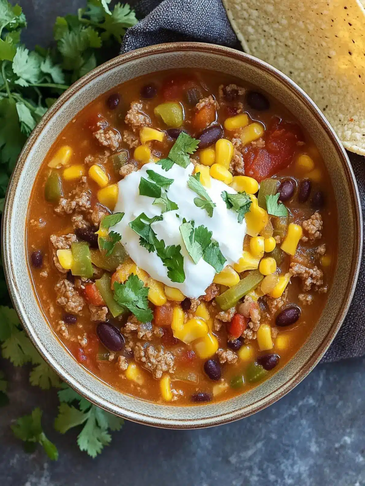 Hearty Taco Soup Ready in 20 Minutes with Lean Turkey! 2 Taco Soup