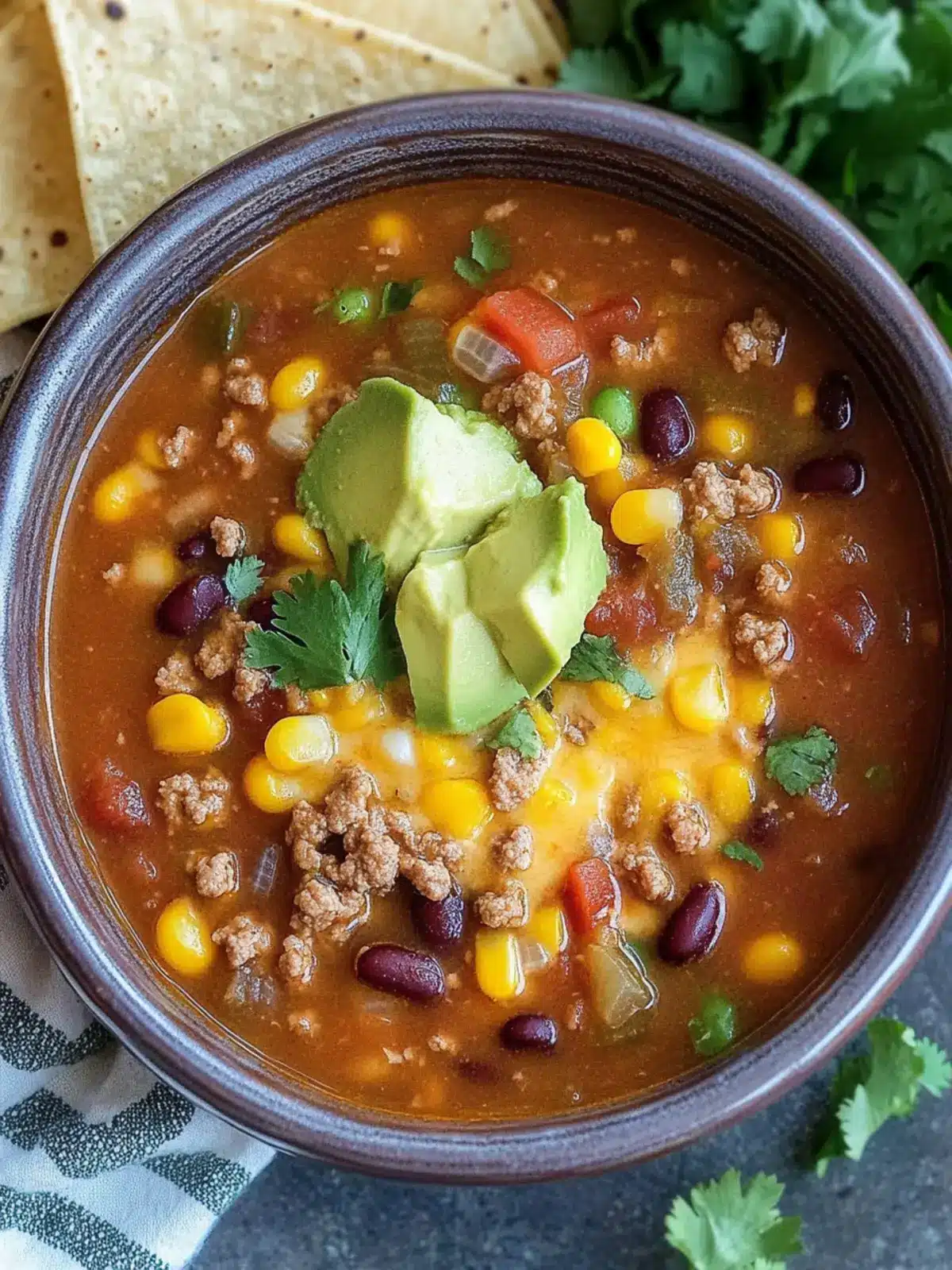 Hearty Taco Soup Ready in 20 Minutes with Lean Turkey! 3 Taco Soup