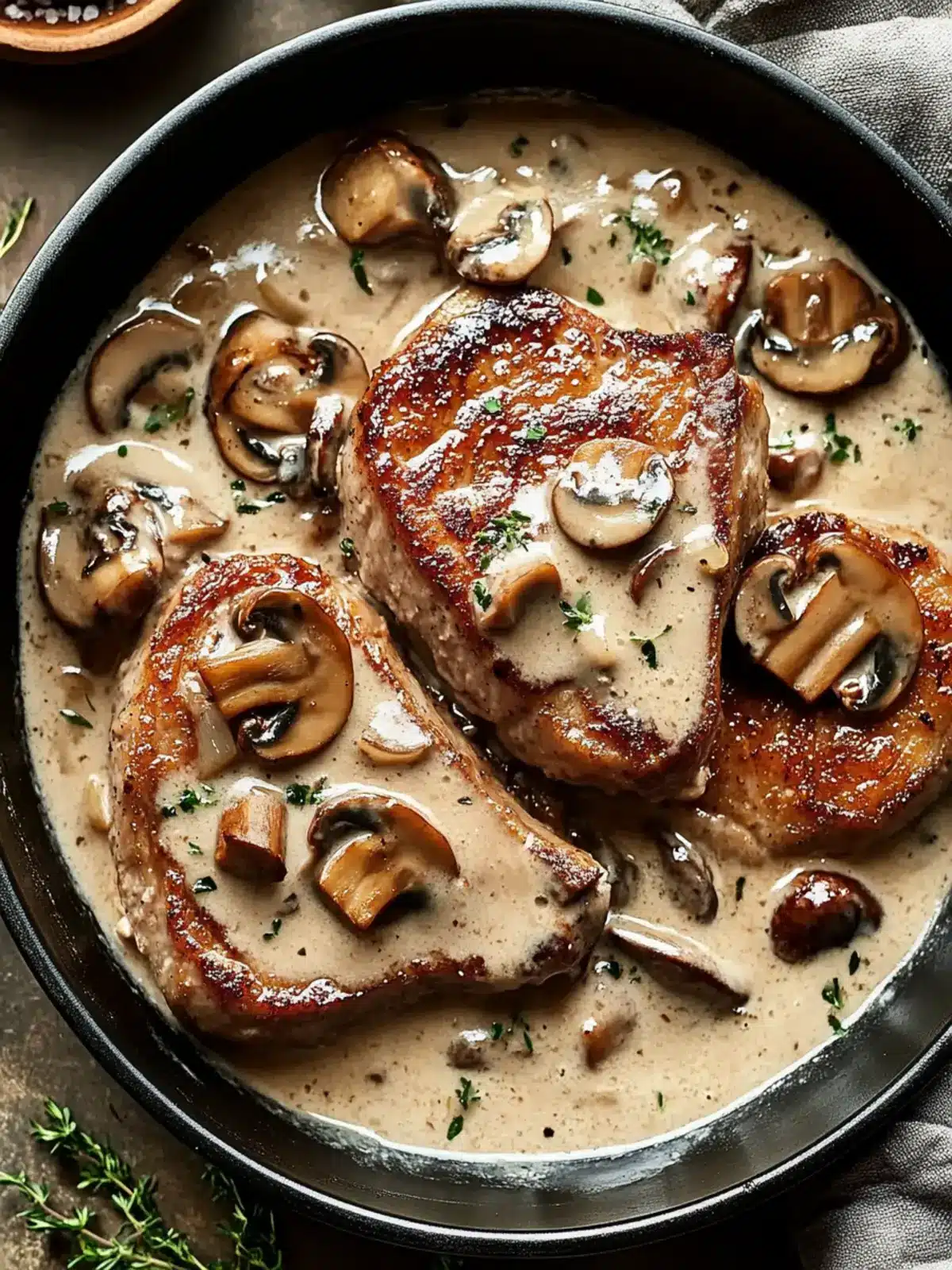 Savory Pork Chops with Mushroom Cream Sauce in 40 Minutes 4 Pork Chops with Mushroom Cream Sauce