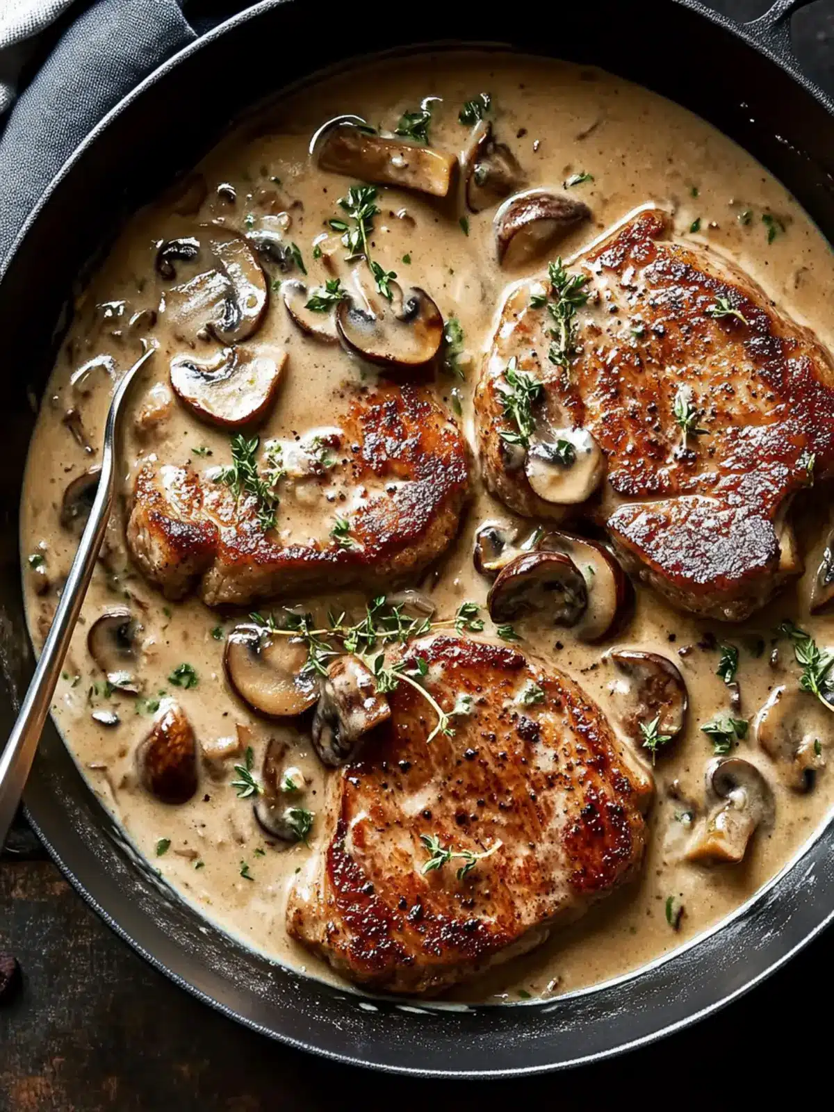 Savory Pork Chops with Mushroom Cream Sauce in 40 Minutes 3 Pork Chops with Mushroom Cream Sauce