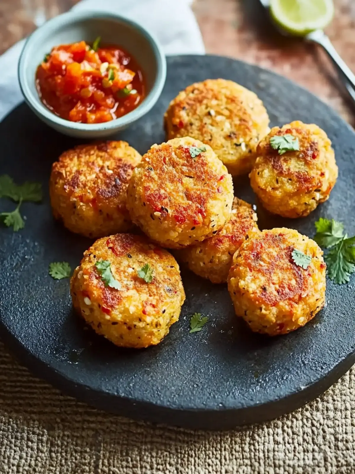 Mauritian chilli cakes (gato pima) with tomato chilli chutney