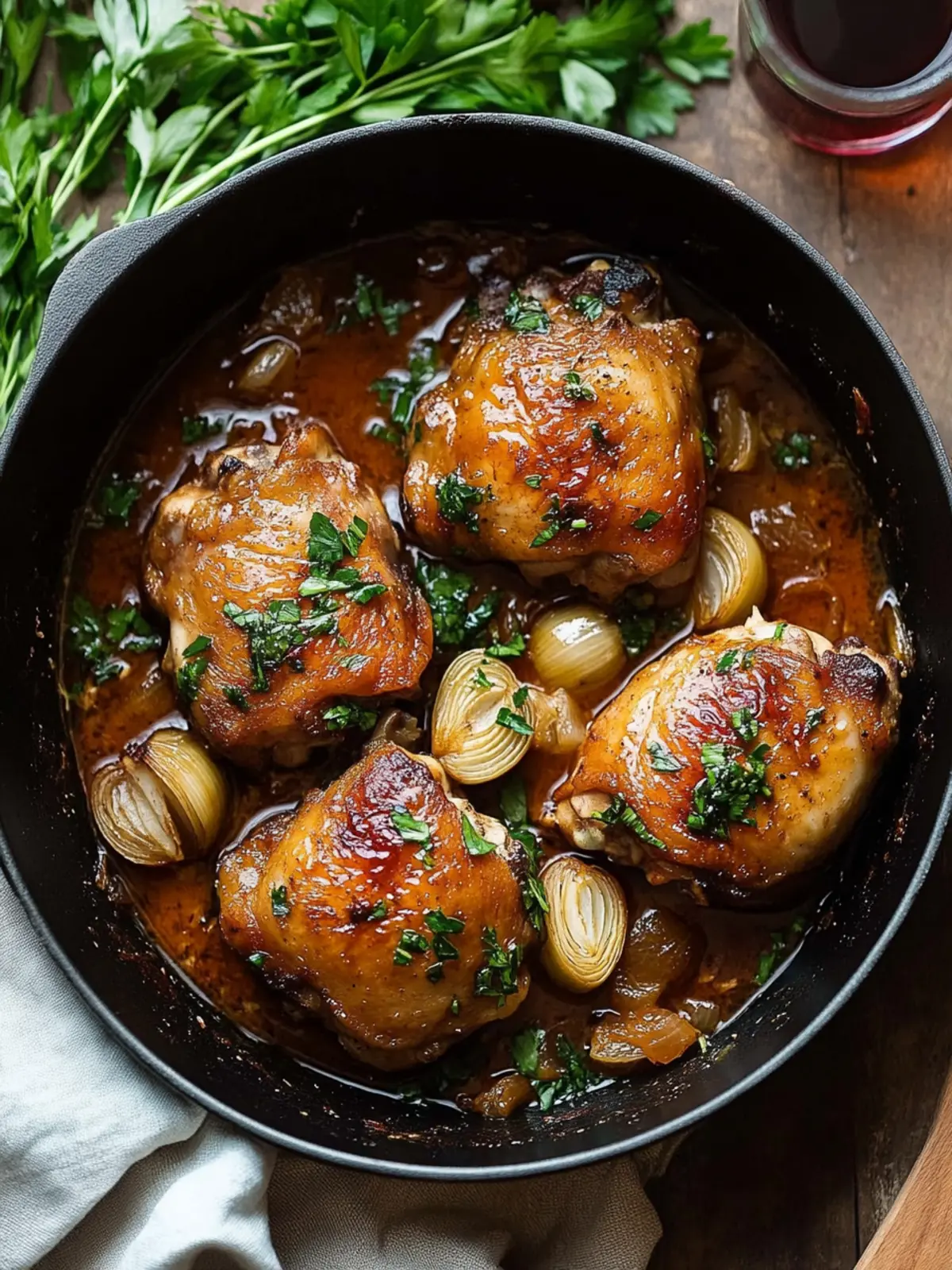 Savory Chicken Thighs with Shallots in Red Wine Vinegar Delight 4 Chicken Thighs with Shallots in Red Wine Vinegar