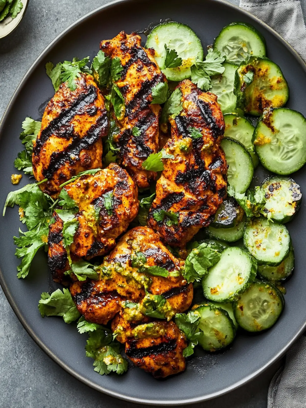 Grilled Curry Chicken with Smashed Cucumber Salad Bliss 2 Grilled Curry Chicken with Smashed Cucumber Salad