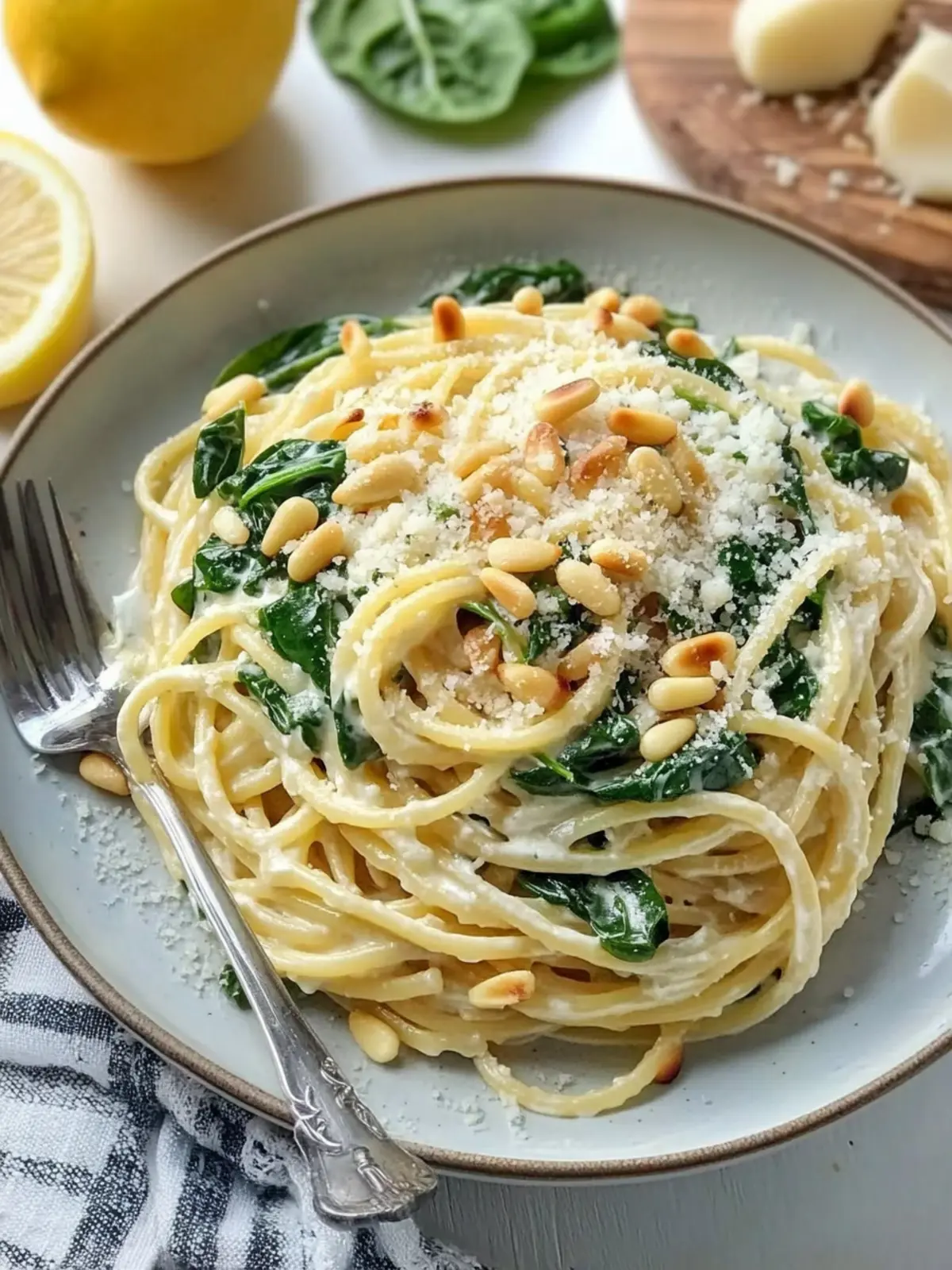 Creamy Lemon Ricotta Pasta with Spinach and Pine Nuts Delight 3 Lemon Ricotta Pasta with Spinach and Toasted Pine Nuts