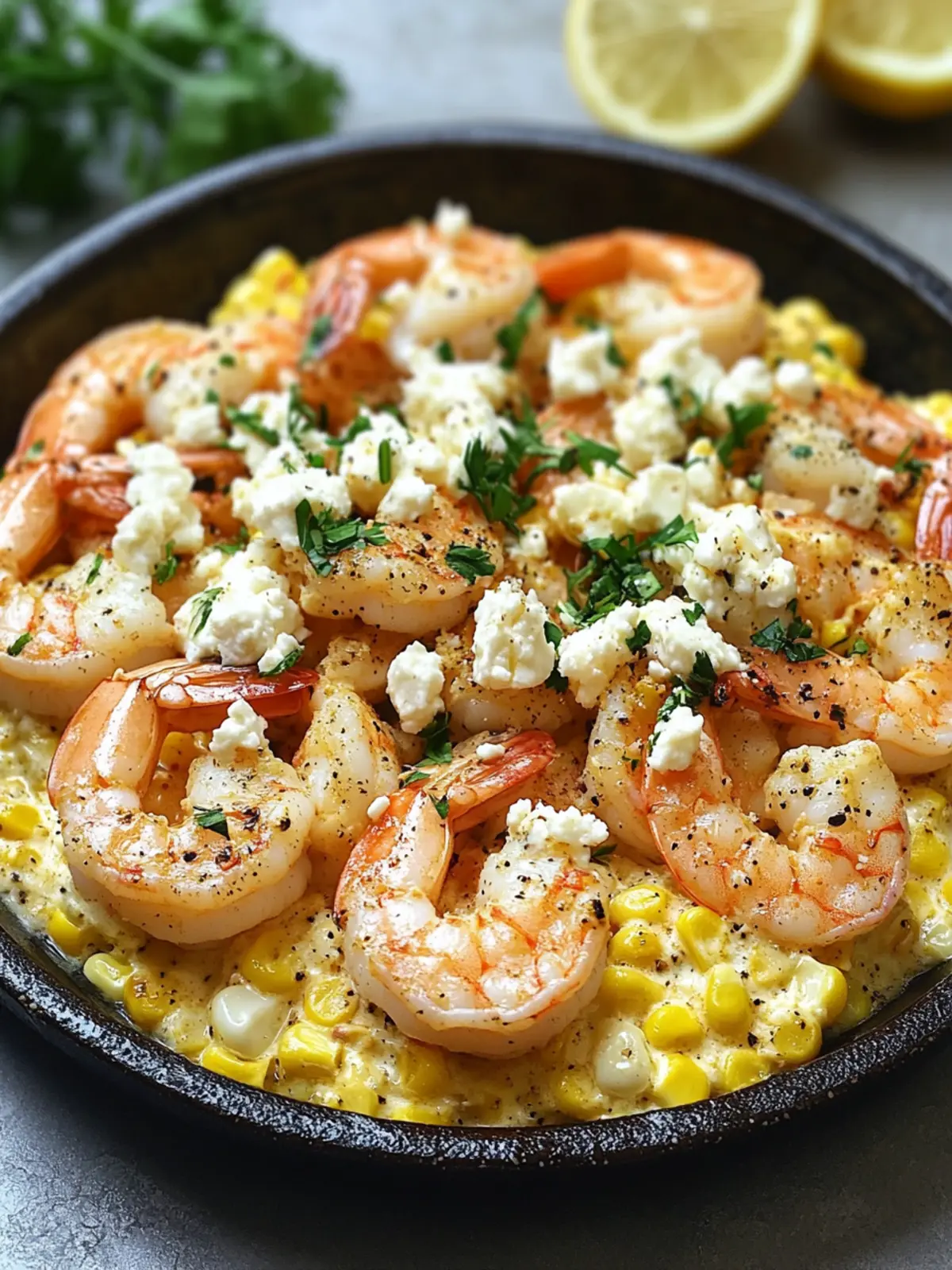Satisfy Your Cravings with Shrimp with Creamed Corn & Feta 5 Shrimp with Creamed Corn & Feta