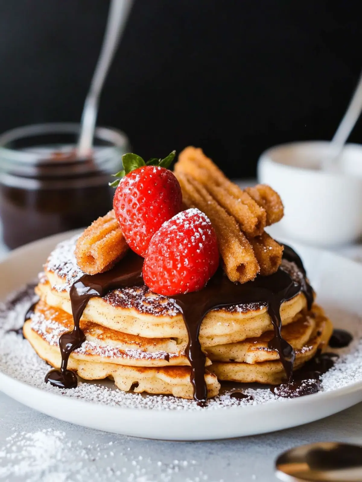 Churro Pancakes with Cinnamon Chocolate Sauce for Brunch Bliss 2 Churro Pancakes with Cinnamon Chocolate Sauce