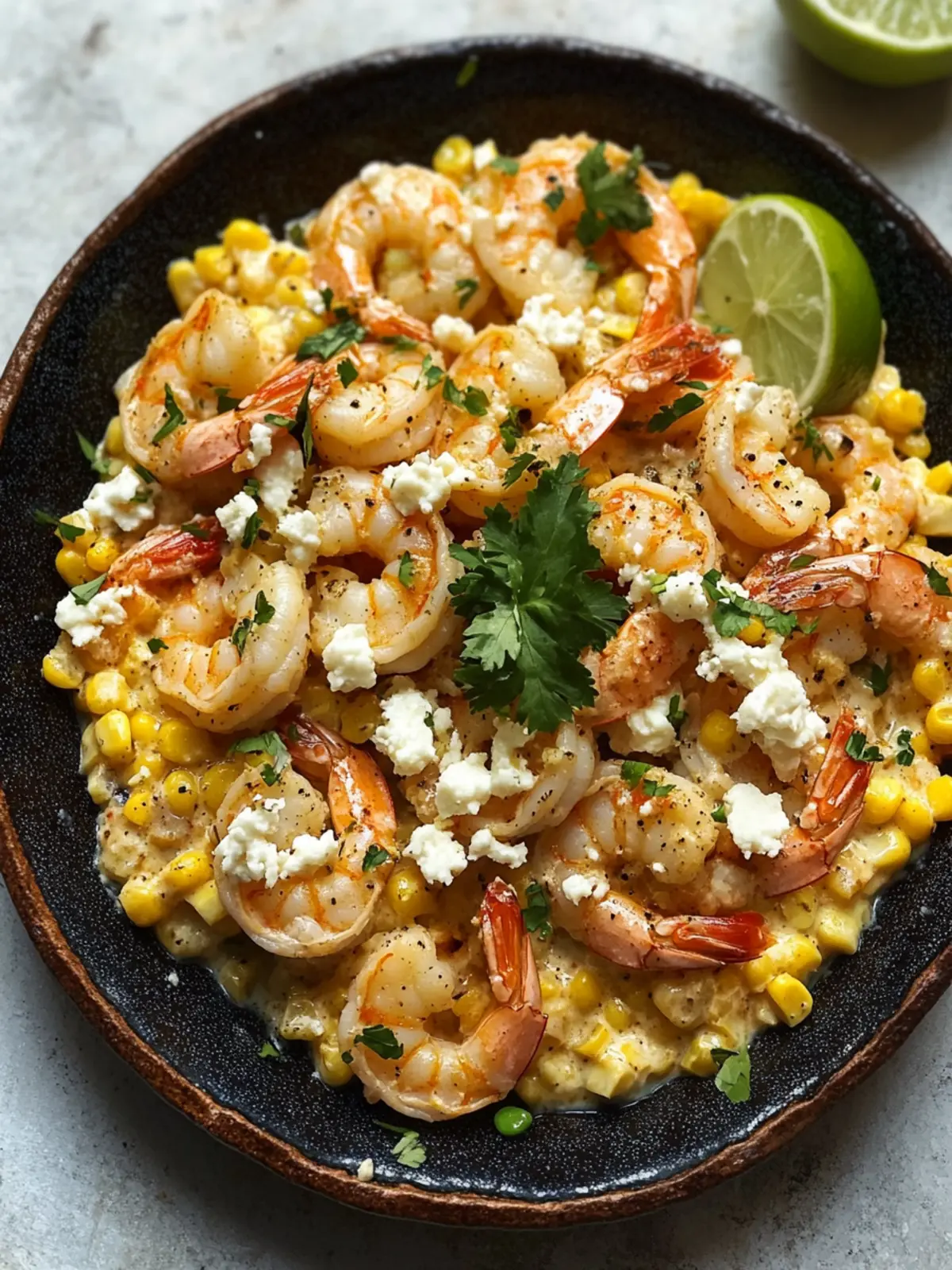 Satisfy Your Cravings with Shrimp with Creamed Corn & Feta 4 Shrimp with Creamed Corn & Feta
