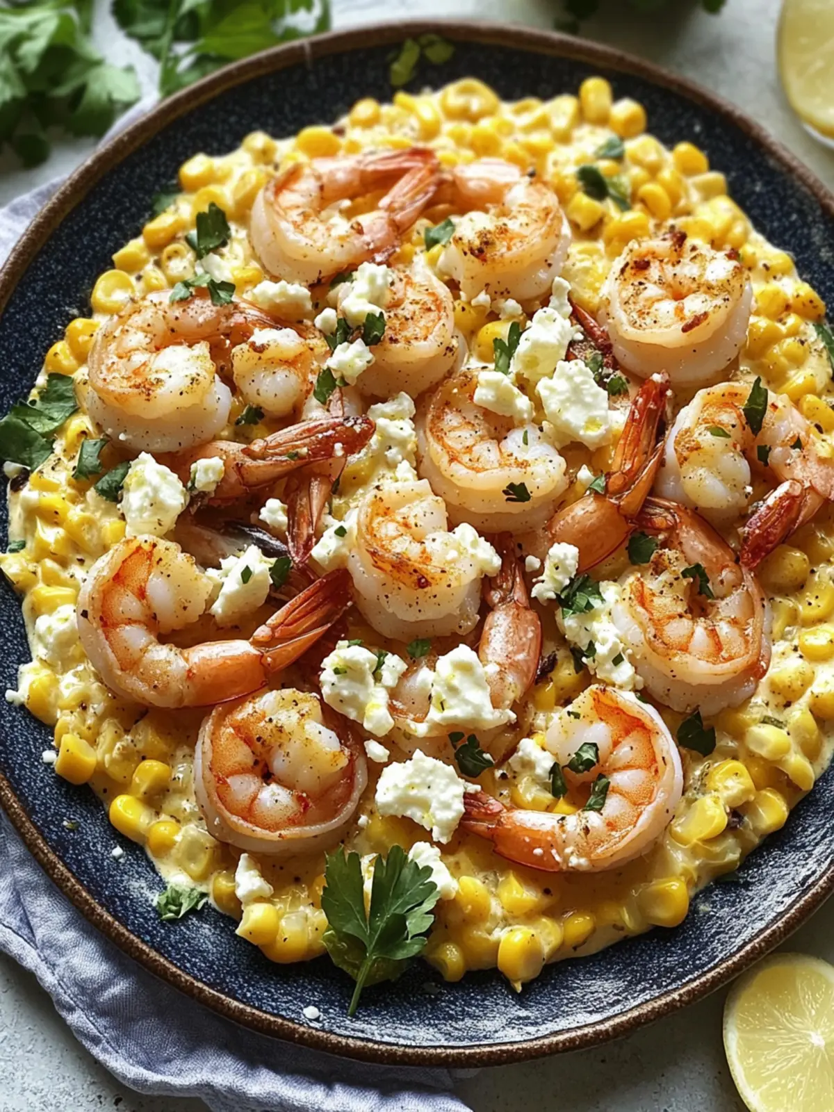 Satisfy Your Cravings with Shrimp with Creamed Corn & Feta 3 Shrimp with Creamed Corn & Feta