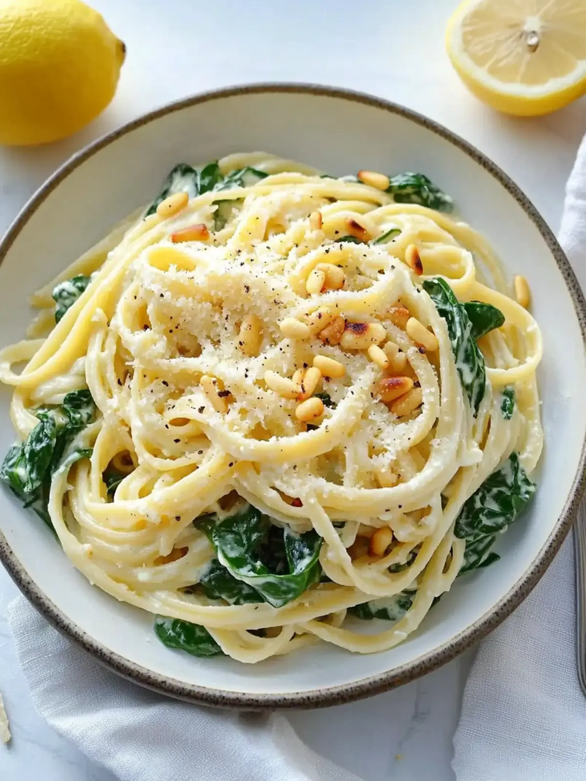 Creamy Lemon Ricotta Pasta with Spinach and Pine Nuts Delight 2 Lemon Ricotta Pasta with Spinach and Toasted Pine Nuts