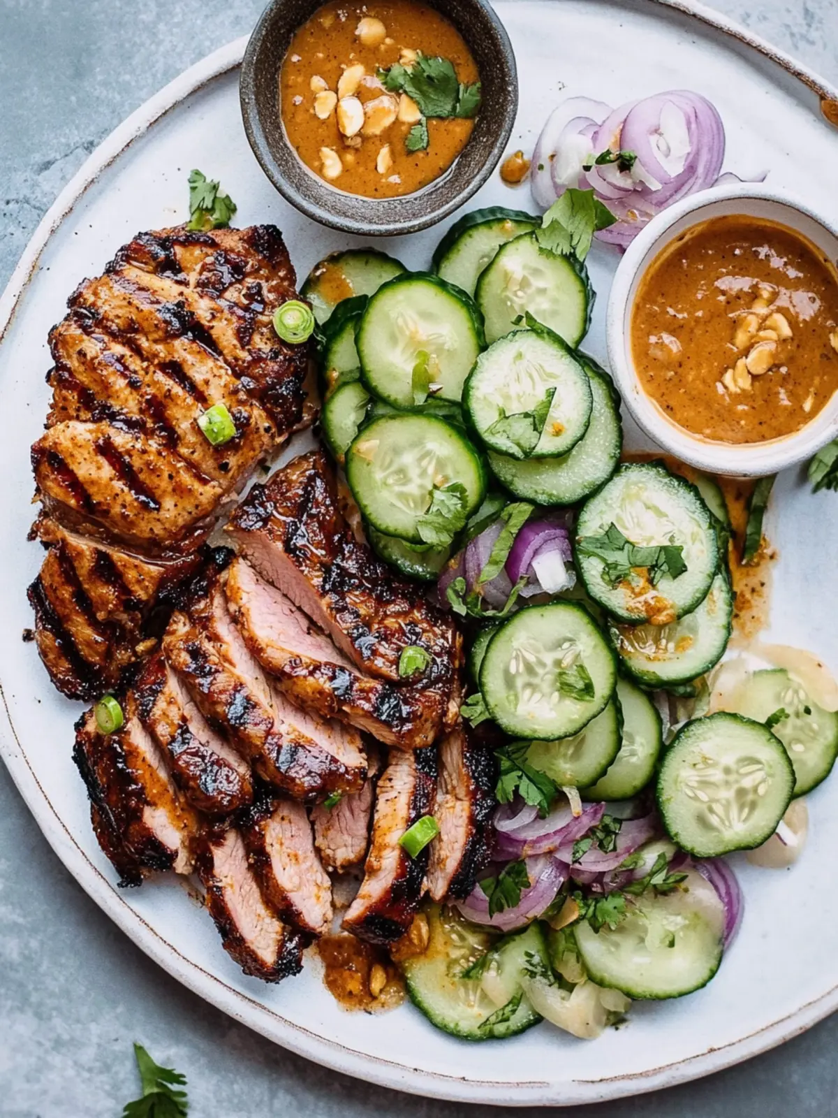 Spiced Grilled Pork Tenderloin with Peanut Sauce for Dad's Delight 4 Spiced Grilled Pork Tenderloin + Peanut Sauce and Cucumber Salad- For Dad's